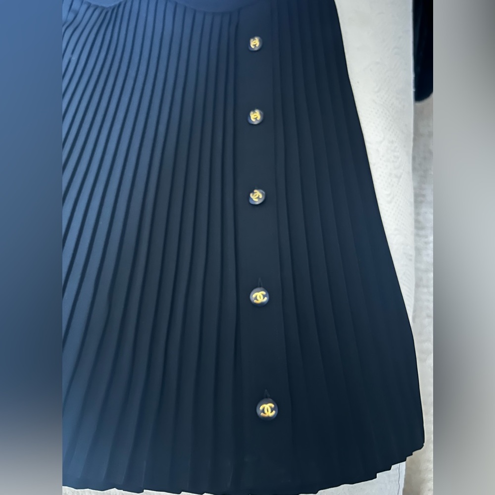 Chanel Pleated Skirt with Chanel buttons down side front